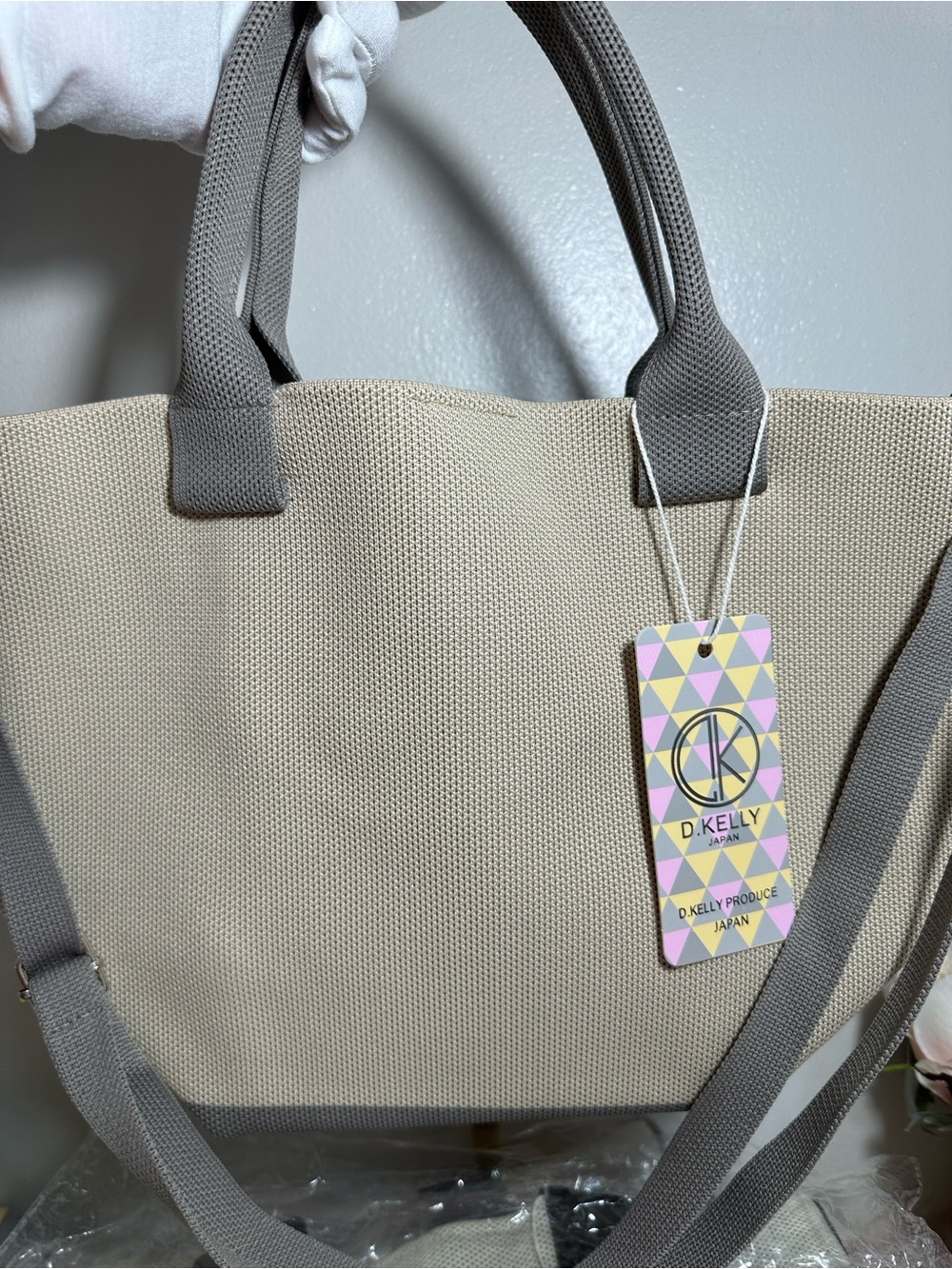 D.Kelly Japan Beige and Gray Tote Bag